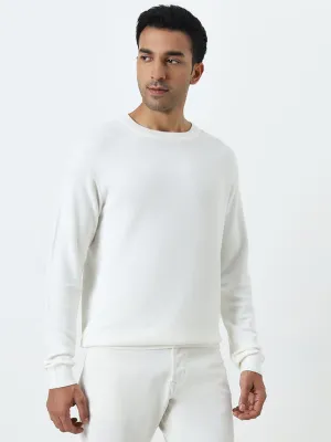 WES Formals Off-White Knit-Textured Slim-Fit Sweater