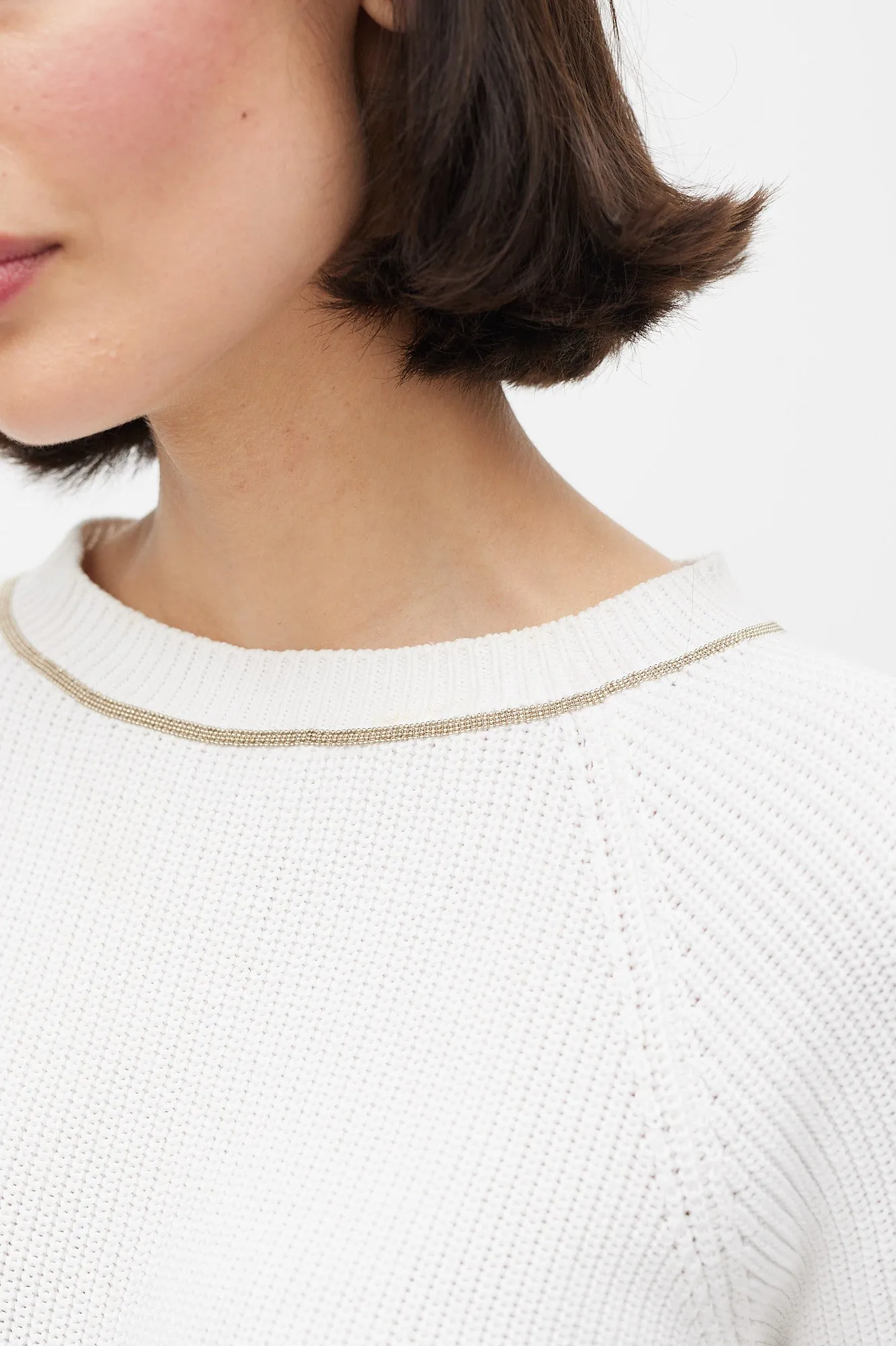 White & Gold Monili Knit Sweater