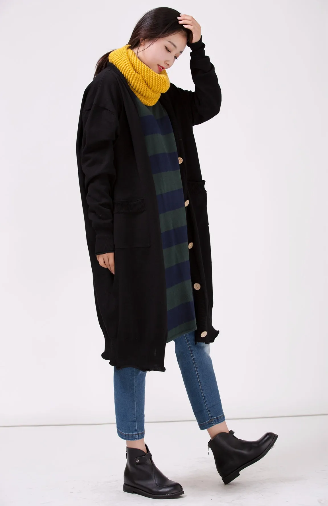 Women Black Loose Plus Size Sweater Coat