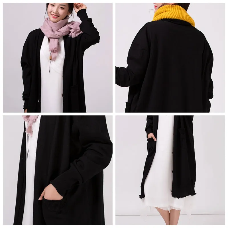 Women Black Loose Plus Size Sweater Coat