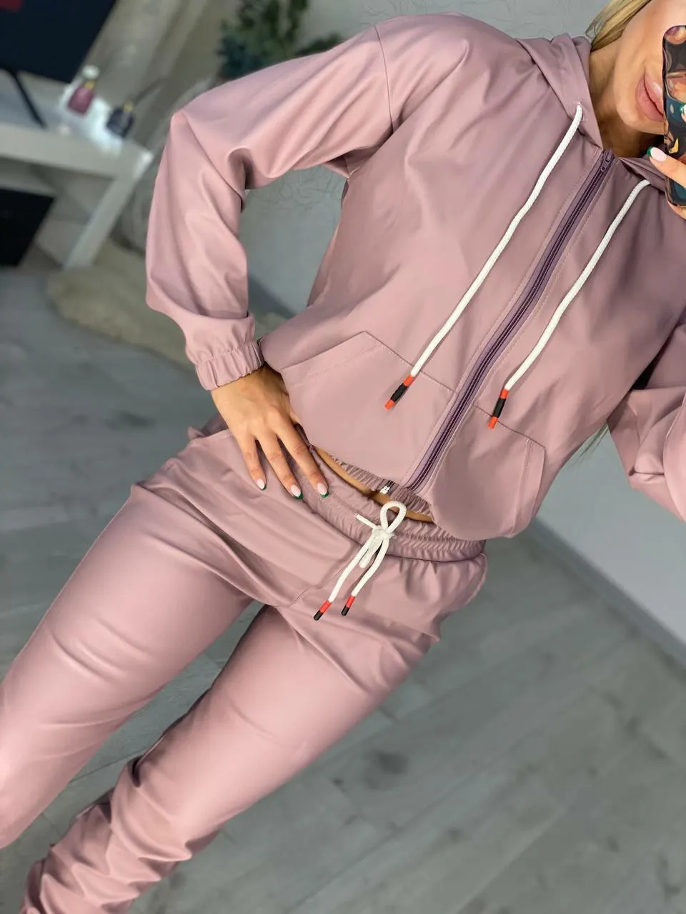 Women's Eco Leather Suit Pink Color Stylish Women Clothing