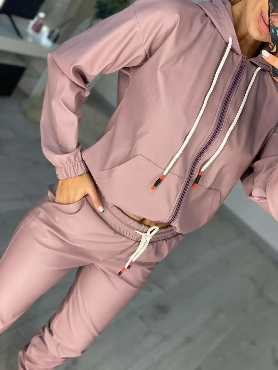 Women's Eco Leather Suit Pink Color Stylish Women Clothing