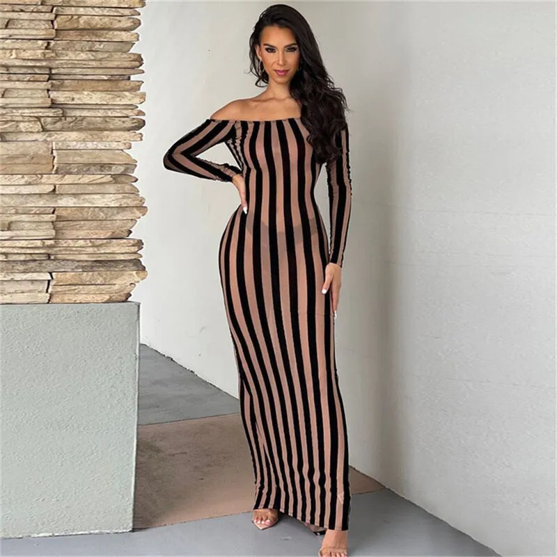 Women's Elegant Slim-fit Long Sleeve Mesh Dress