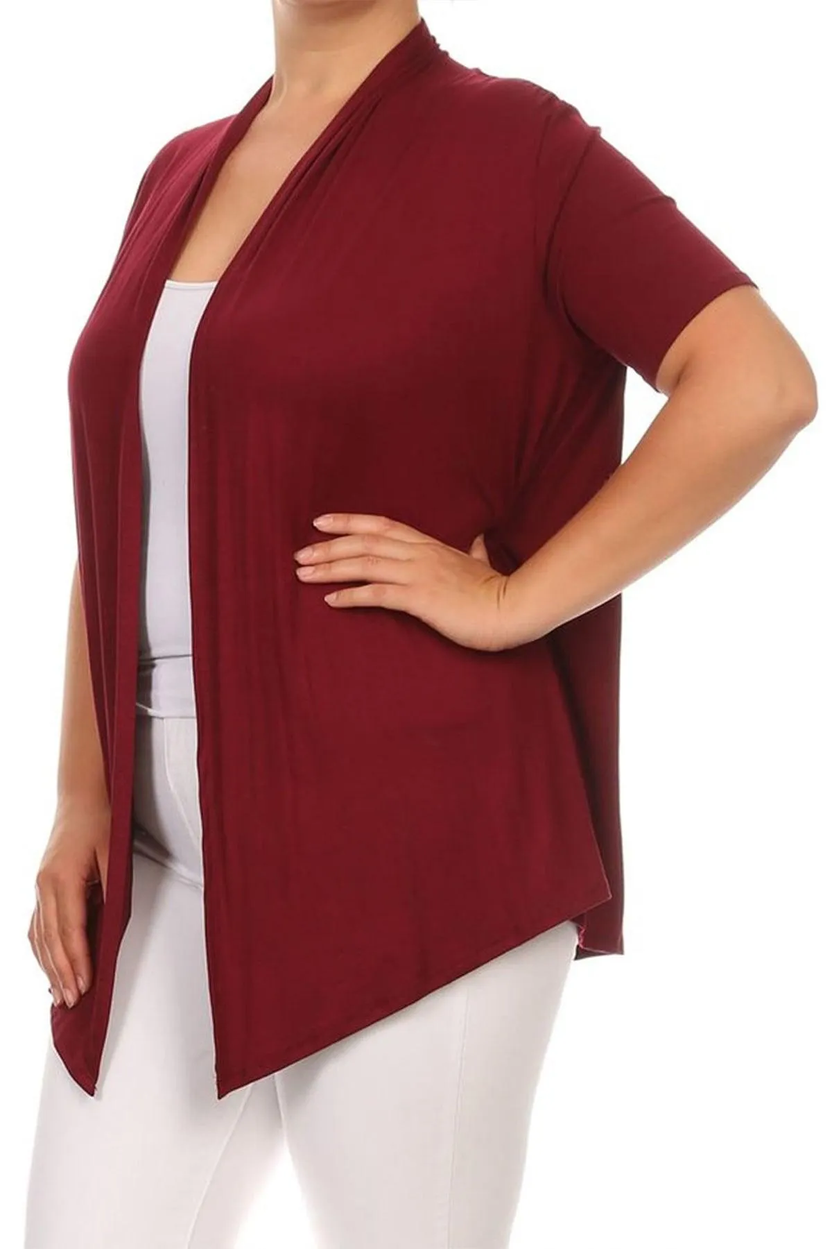 Women's Plus Size Casual Short Sleeve Loose Fit Solid Draped Open Cardigan (Pack of 2)