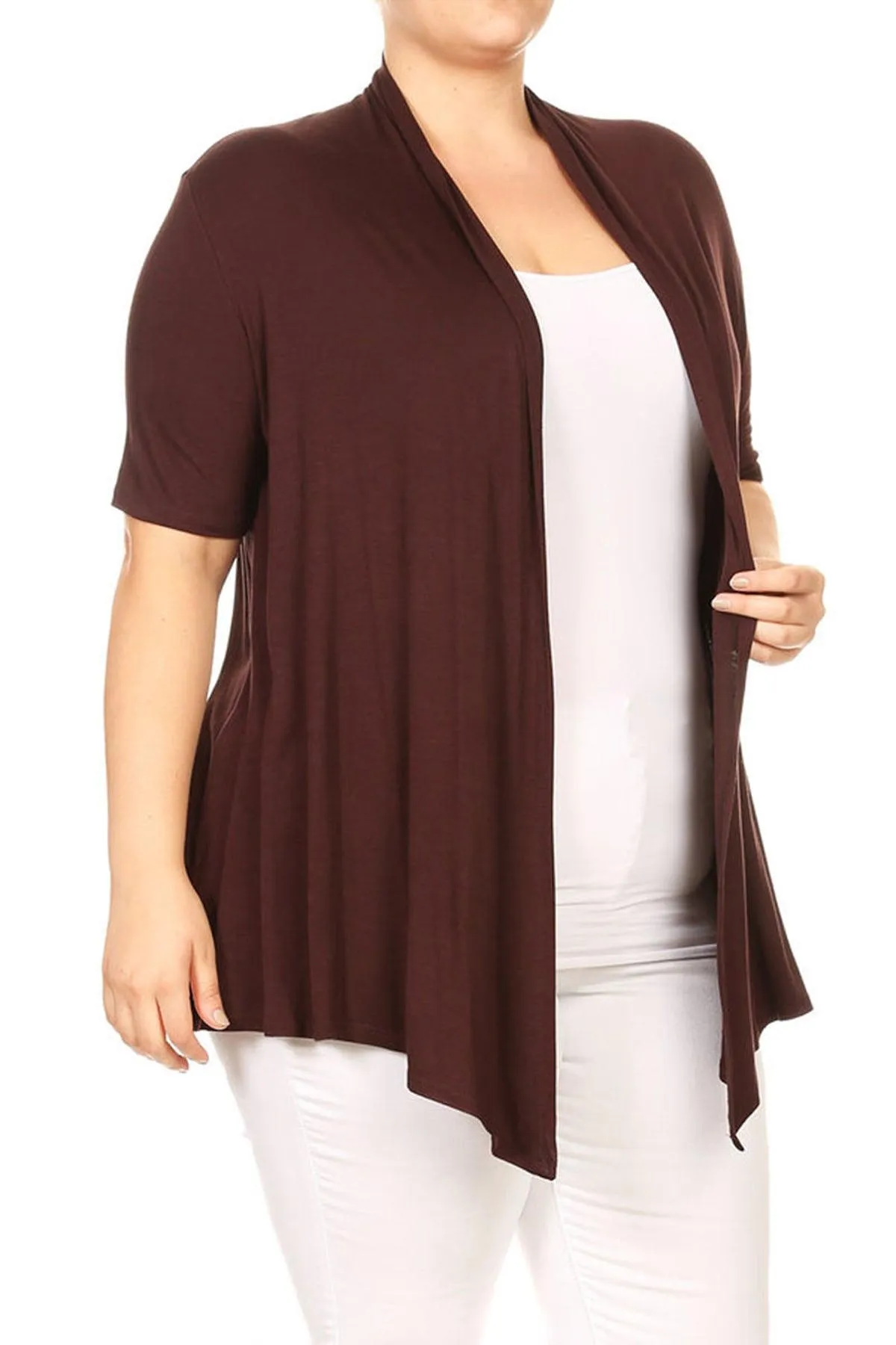 Women's Plus Size Casual Short Sleeve Loose Fit Solid Draped Open Cardigan (Pack of 2)