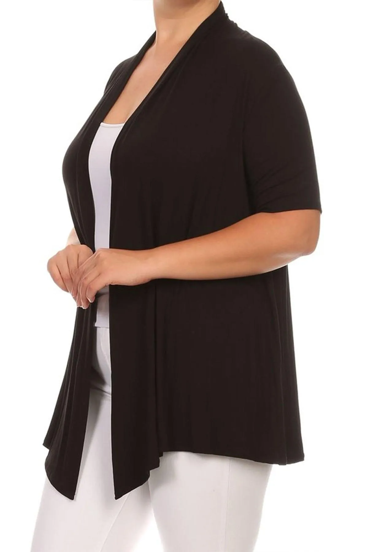 Women's Plus Size Casual Short Sleeve Loose Fit Solid Draped Open Cardigan (Pack of 2)