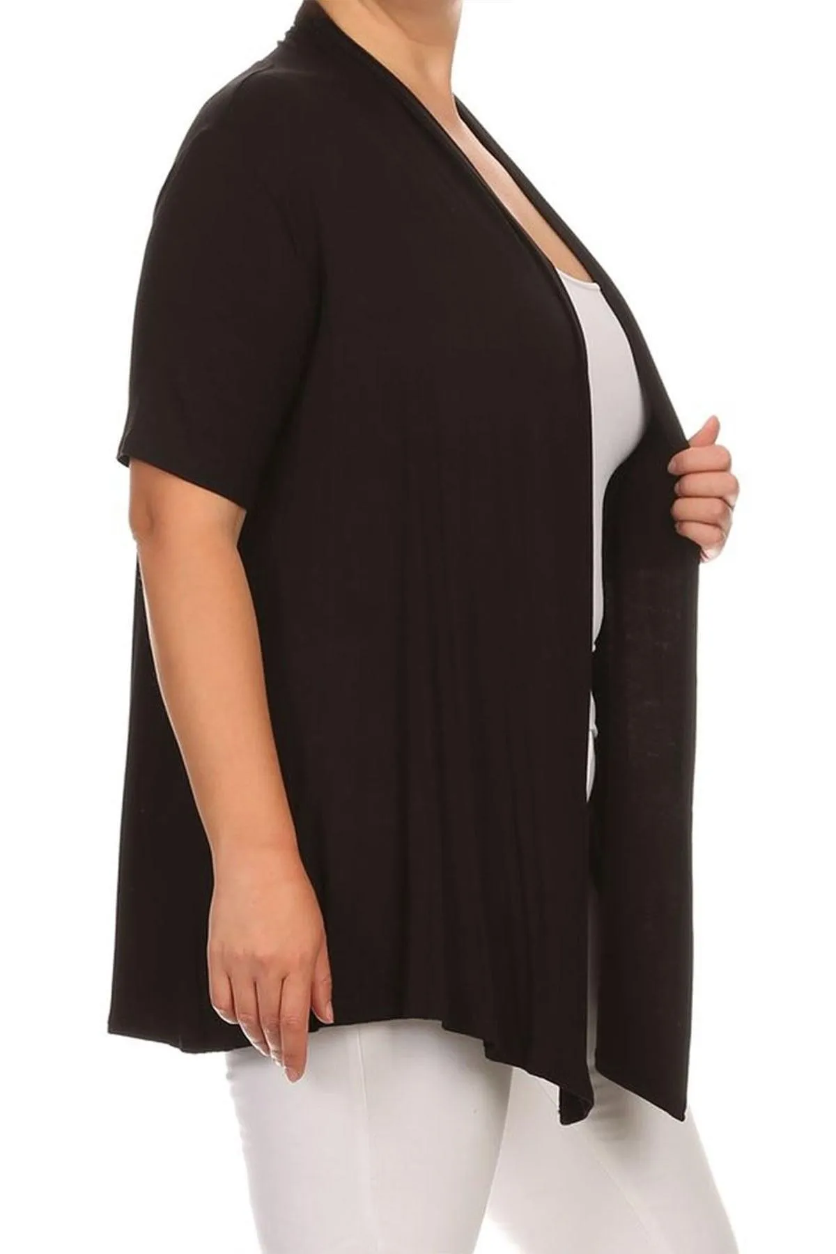 Women's Plus Size Casual Short Sleeve Loose Fit Solid Draped Open Cardigan (Pack of 2)