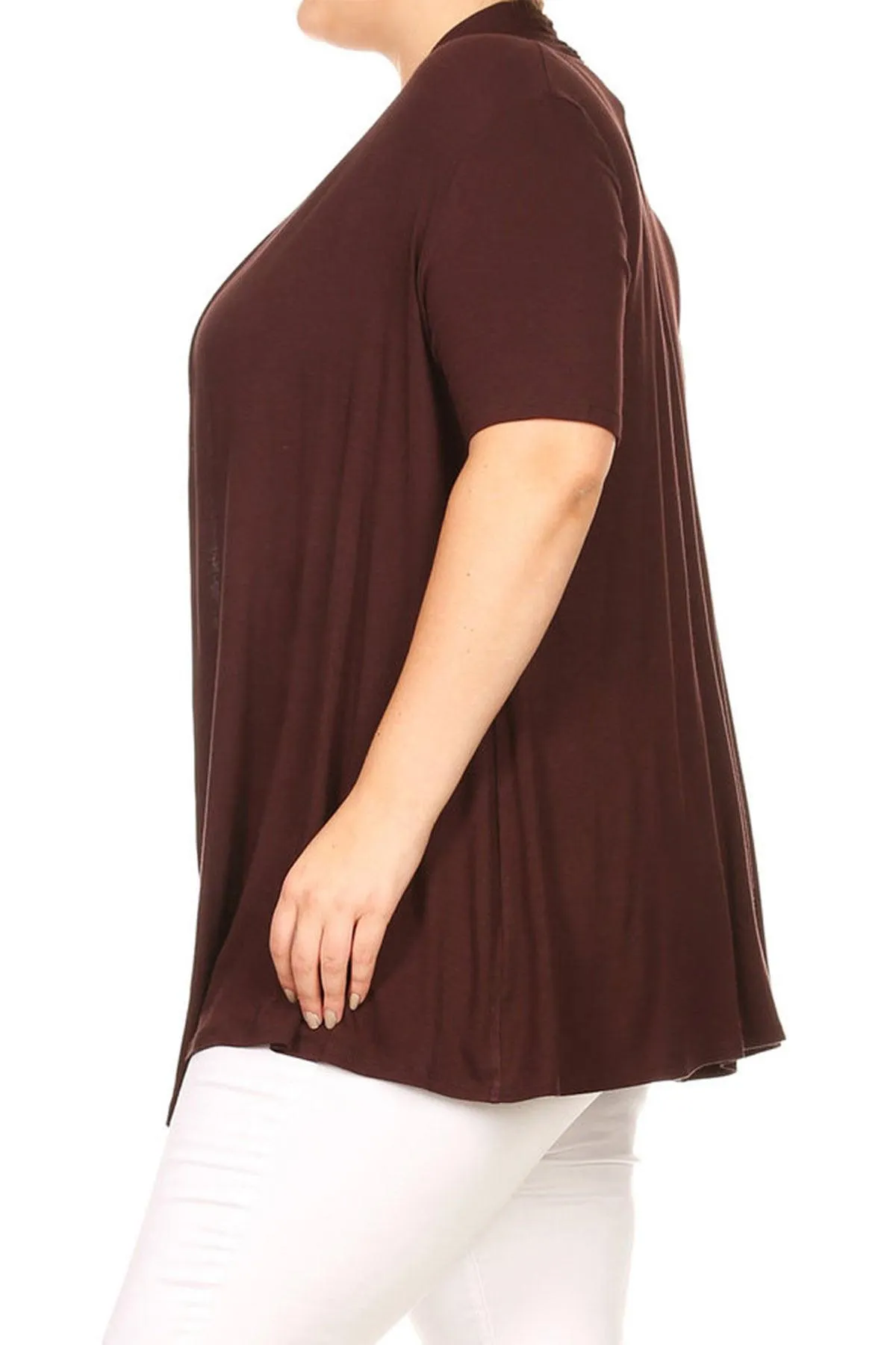 Women's Plus Size Casual Short Sleeve Loose Fit Solid Draped Open Cardigan (Pack of 2)