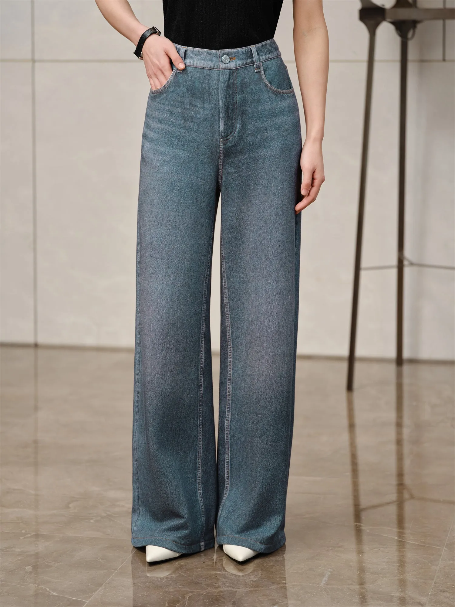 YAYING Retro Imitation Denim Straight Pants