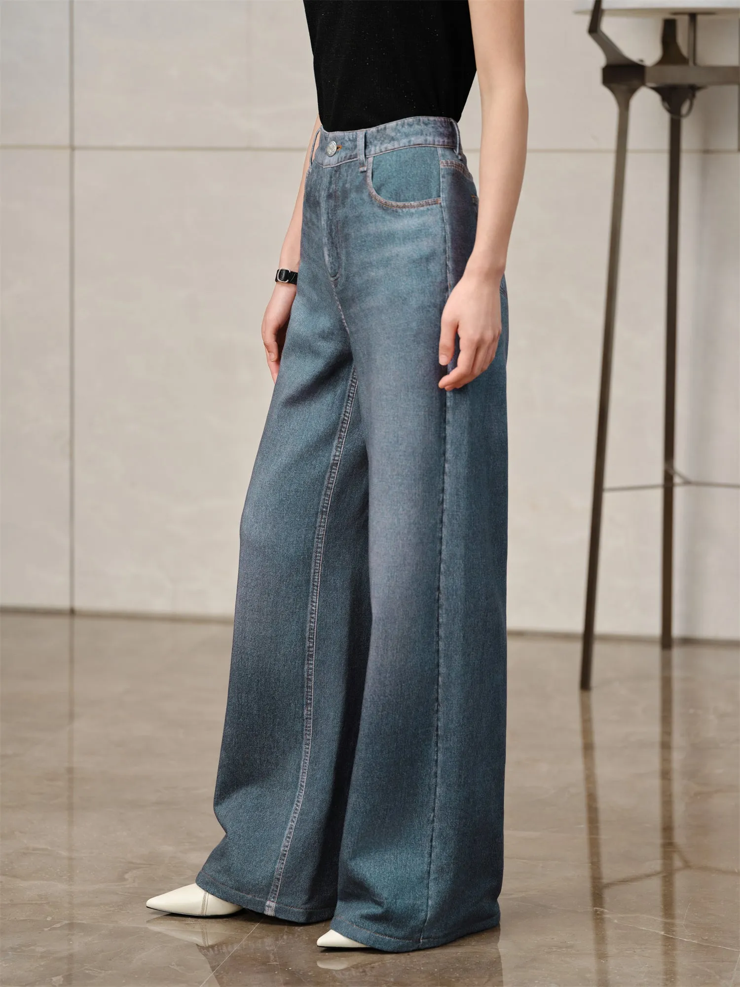 YAYING Retro Imitation Denim Straight Pants