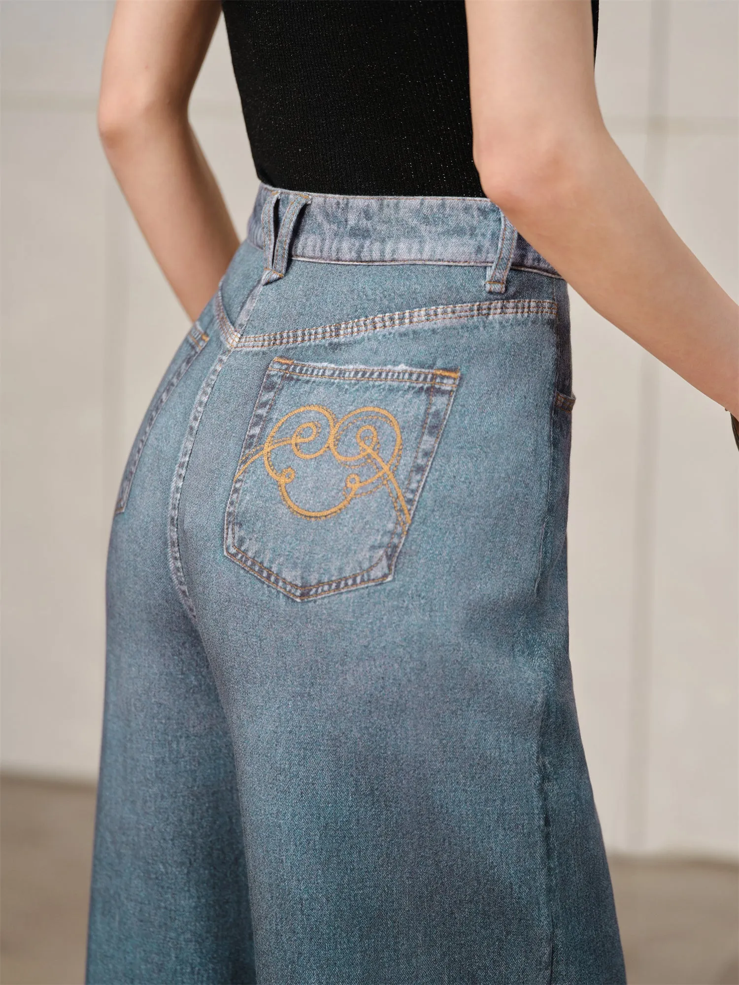 YAYING Retro Imitation Denim Straight Pants